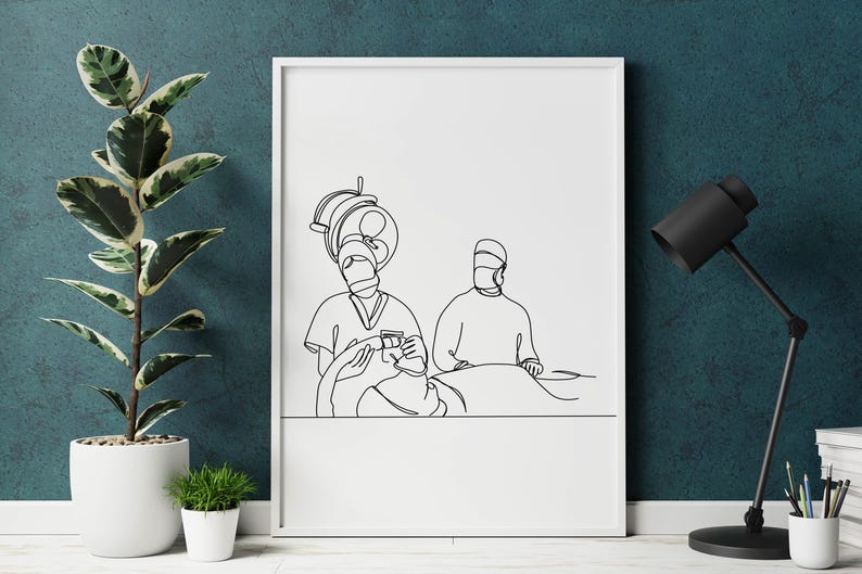 Minimalist Surgeon Line Art, Digital Download, Medical Health Print