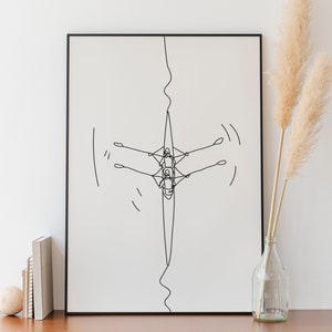 Minimalist Rowing Boat Line Art, Water Sweep Sport Printable, Rower ...