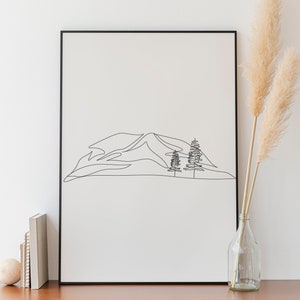 Minimalist Mountain Line art , Printable wall art, Digital Download, Landscape drawing poster, Nature home decor, Scenery Print