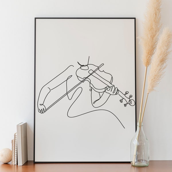 Violon Line Art, Music Wall Art, Digital Download, Minimalist Prints, Musik Instrument Drawing Poster, Gift, Room Decoration