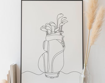 Minimalist Golf Bag Line art, Digital Download, Sport Print, Player Equipment Poster, Golfing Club Sketch, Simple Gift, Outline Drawing