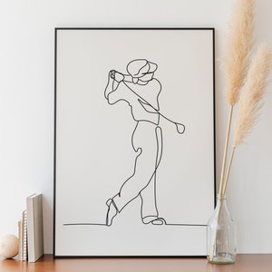 Minimalistischer Golfspieler Linie Kunst, Digitaler Download, Sport Print, einfache Skizze, druckbare schwarze Umrandung, Raumdekoration, Athletenspieler