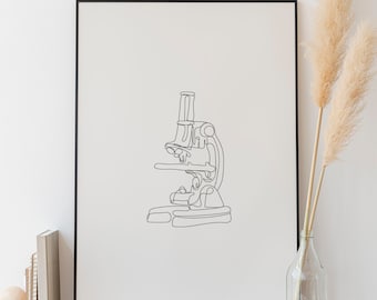 Microscope Line Art, Téléchargement numérique, Affiche scientifique, Impressions d'instruments de laboratoire, Décoration de salle de biologie, Dessin de contour, Croquis simple