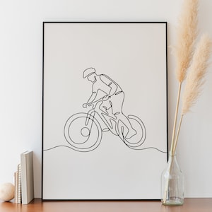 Cyclist line art, Minimalist biker wall , Digital Download, Mountain bike print, Extreme sport printable, Bicycle poster, fitness athletes