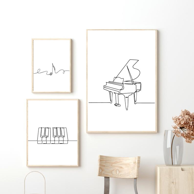 Minimalist music print, Piano poster, Set of 3 wall art, Music line art, Note printable, Single line, Digital, Instrument drawing gift image 9
