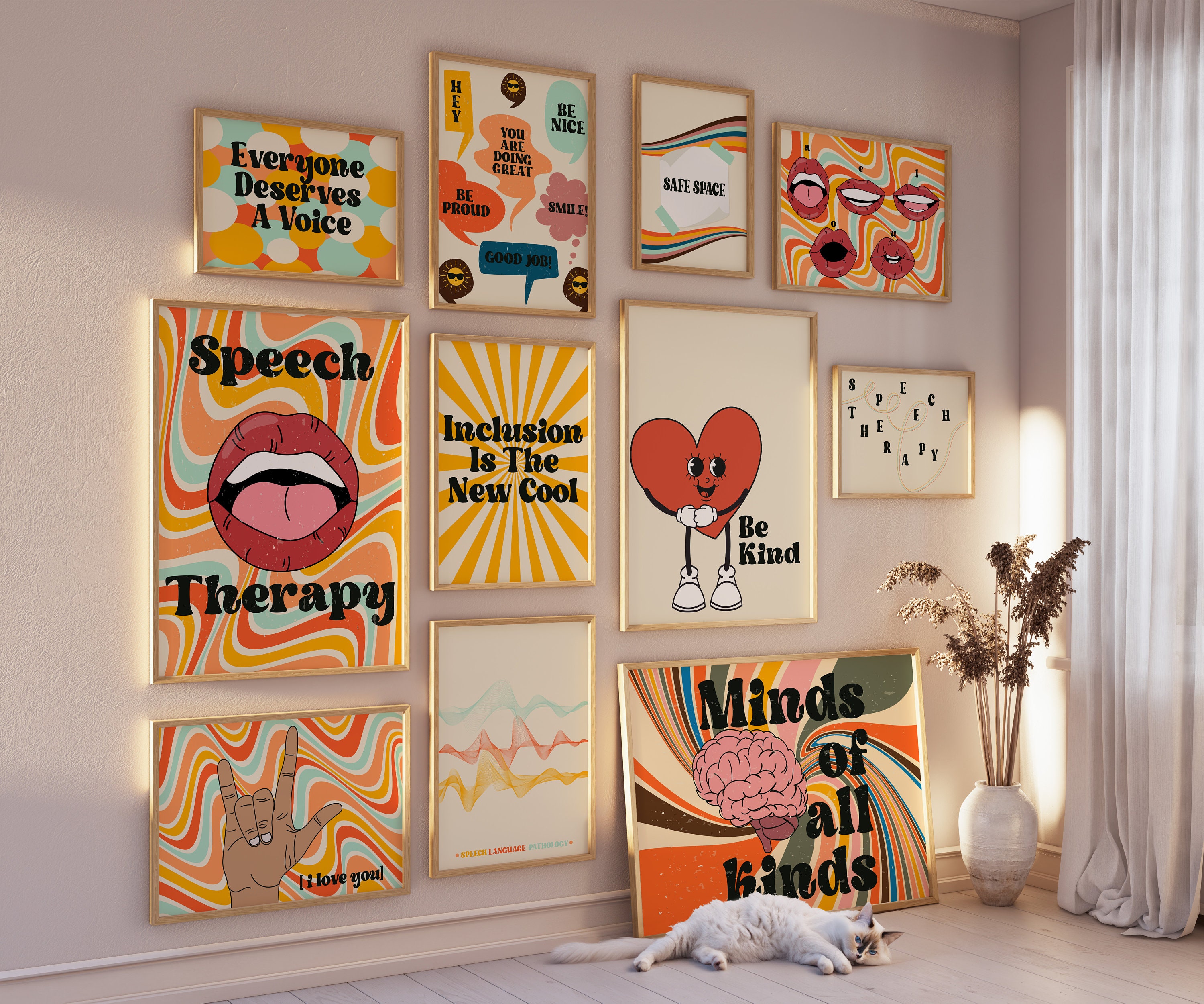 Fun Speech Therapy Art Gallery Set Of 11 Drawing, Classroom Decoration, SLP Print, Therapist Poster, Digital File Gift, Language Pathology