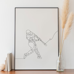 Minimalist Baseball Player Line art, Digital Download, Sport Print