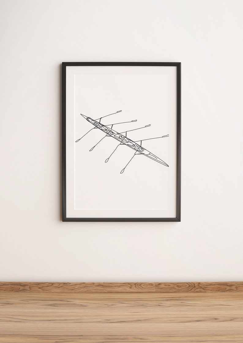 Minimalist Rowing Boat Line Art, Water Sweep Sport Printable, Rower ...
