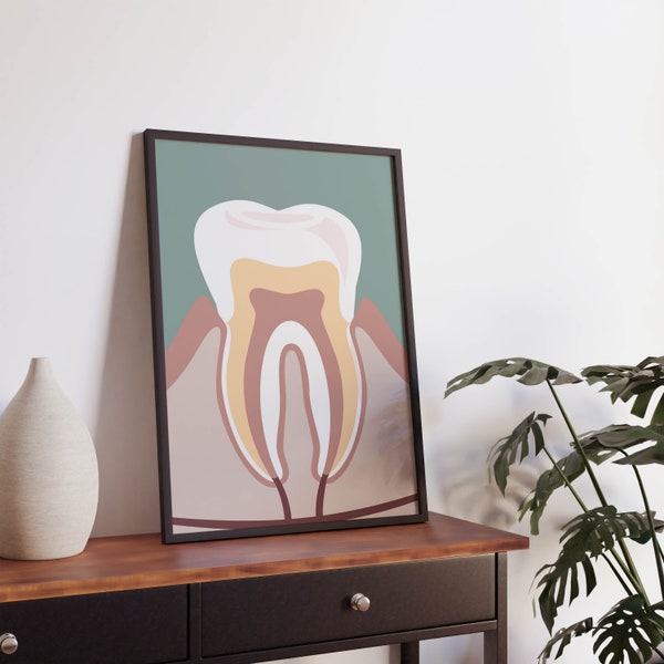 Vintage Tooth Illustration, Retro Digital Download, Dentist Print, Dental Clinic Printable, Endodontist Drawing, Gift, Office Decoration