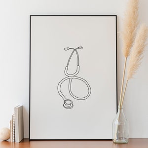 Minimalist Stethoscope Line Art, Digital Download, Science print, Medicine poster, Medical health care Printable, Doctor artwork