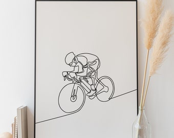 Minimalist Cyclist Line Art Print, Bicycle Poster (Digital Download)