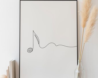 Minimalist Note Line Art Print, Music One line drawing, Wall Art Decoration, Gift for Musician, Digital Download, Simple Sketch, Outline