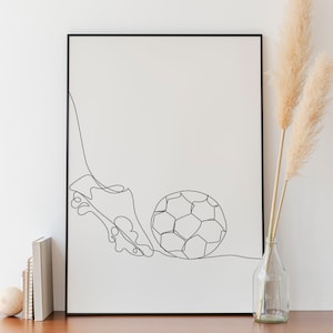 Minimalist Football line art print, Soccer sport wall decor, Digital Download, Goal Ball poster, Black and White printable, player drawing