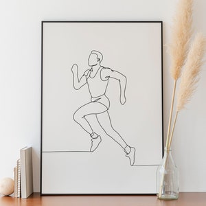 Minimalist Running Line art, Digital Download, Sport Print, Exercise Printable,  Athlete Prints. Room Decoration, Simple Sketch, Runner