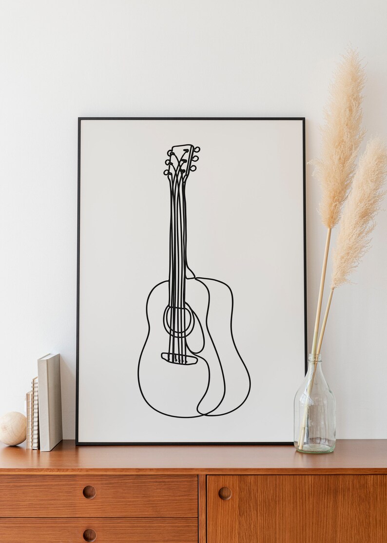 Acoustic Guitar Poster, Minimalist Line Art, Music Print, Set of 3