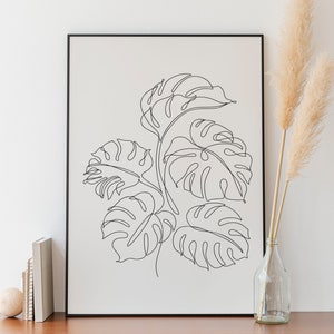 Minimalist Monstera Line art, Digital Download, Plant Leaves print