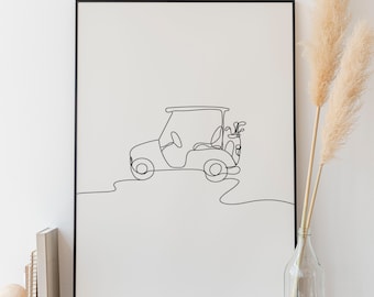 Lámina minimalista de arte lineal de carrito de golf, boceto deportivo (descarga digital)
