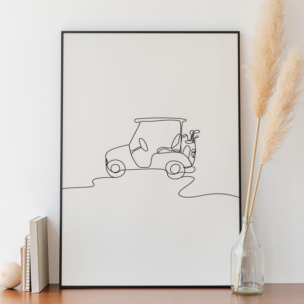 Minimalist Golf Cart Line art, Digital Download, Sport Print, Simple Sketch, Printable Golfing Outline, Room Decoration, Athlete Player