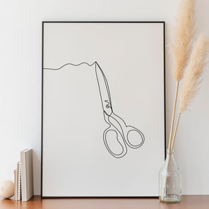 Minimalist Scissors Line Art, Digital Download, Fashion Tailoring Print
