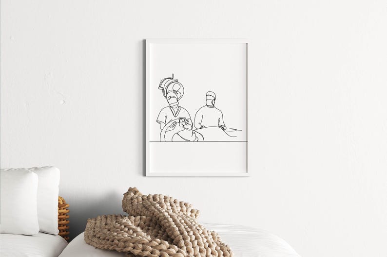 Minimalist Surgeon Line Art, Digital Download, Medical Health Print
