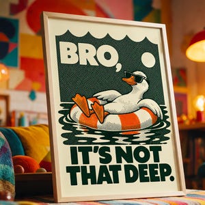 Rubber Duck Wall Art, Retro Pool Float Poster, Funny Typography Decor