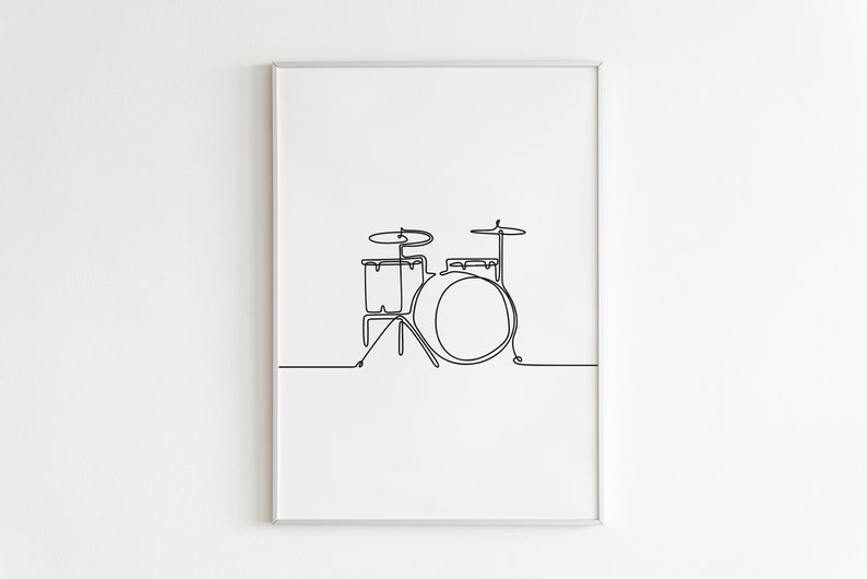 Minimalist Drums Line art, Digital Download, Music Print, Simple Sketch, Musical Printable, Musician Poster, Room Decoration, Black Outline image 6