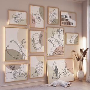 Pediatrische galerij set van 11 tekening, dokterspraktijk decoratie, minimalistische lijntekeningen, afdrukbare babykliniek, kinderziekenhuis, digitaal bestand