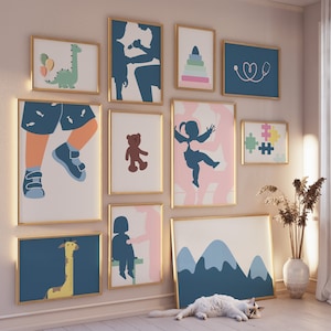 Retro kleurrijke kindergalerij set 11 tekening, decor arts kinderarts, minimalistische kliniek afdrukbaar, digitaal bestand kinderziekenhuis