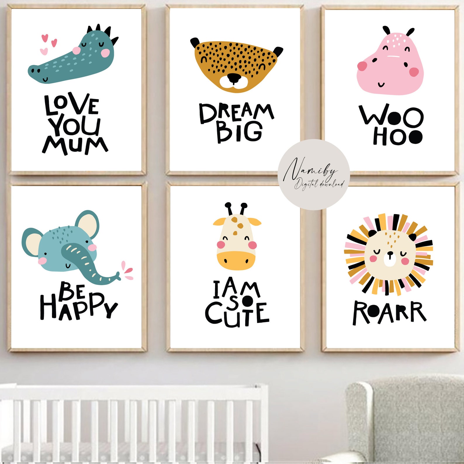 Nursery wall poster Set of 6 Digital Download Animal Etsy