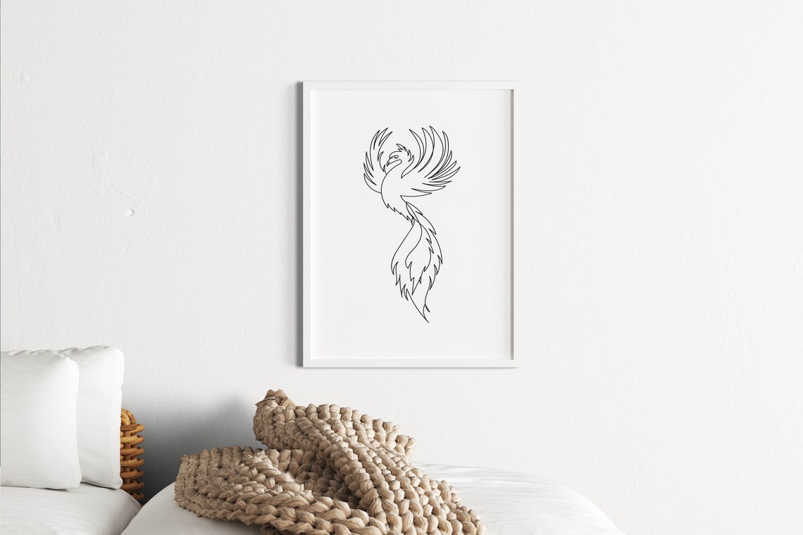 Phoenix Rising Simple Image Minimalist Rising Phoenix Line Art, Digital Download, Simple Sketch ...