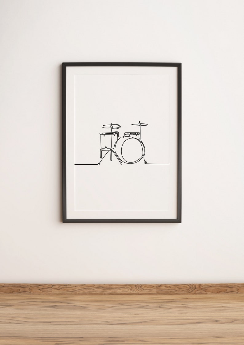 Minimalist Drums Line art, Digital Download, Music Print, Simple Sketch, Musical Printable, Musician Poster, Room Decoration, Black Outline image 3