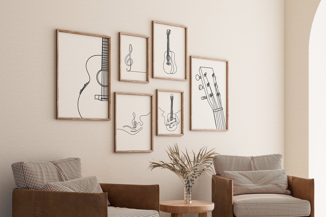 Guitar Poster, Music Gallery Set of 6 Drawings, Room Decoration ...
