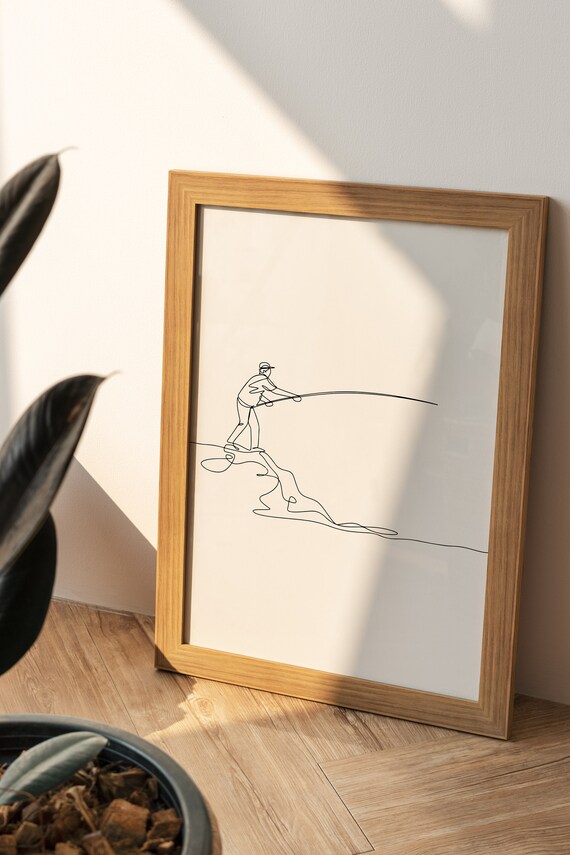 Minimalist Fisherman Line Art Print, Fisher Printable Wall