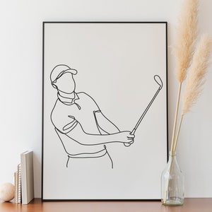 Minimalist Golf Player Line art, Digital Download, Sport Print, Simple Sketch, Printable Black Outline, Room Decoration, Athlete Player