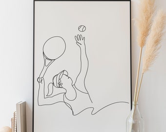 Minimalist Tennis Line art, Digital Download, Continuous Sport Print, Simple Sketch, Player Outline Drawing, Room Decoration, Female Athlete