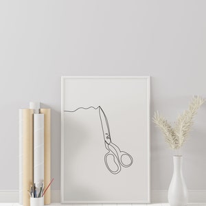 Minimalist Scissors Line Art, Digital Download, Fashion Tailoring Print