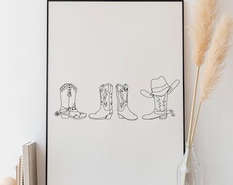 Minimalist Cowboy Boots Hat Line art, Digital Download, Western Print, Country  Simple Sketch, Texas Outline Drawing, Wild West Southwestern