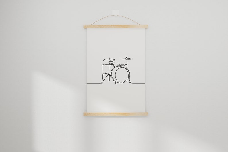 Minimalist Drums Line art, Digital Download, Music Print, Simple Sketch, Musical Printable, Musician Poster, Room Decoration, Black Outline image 4