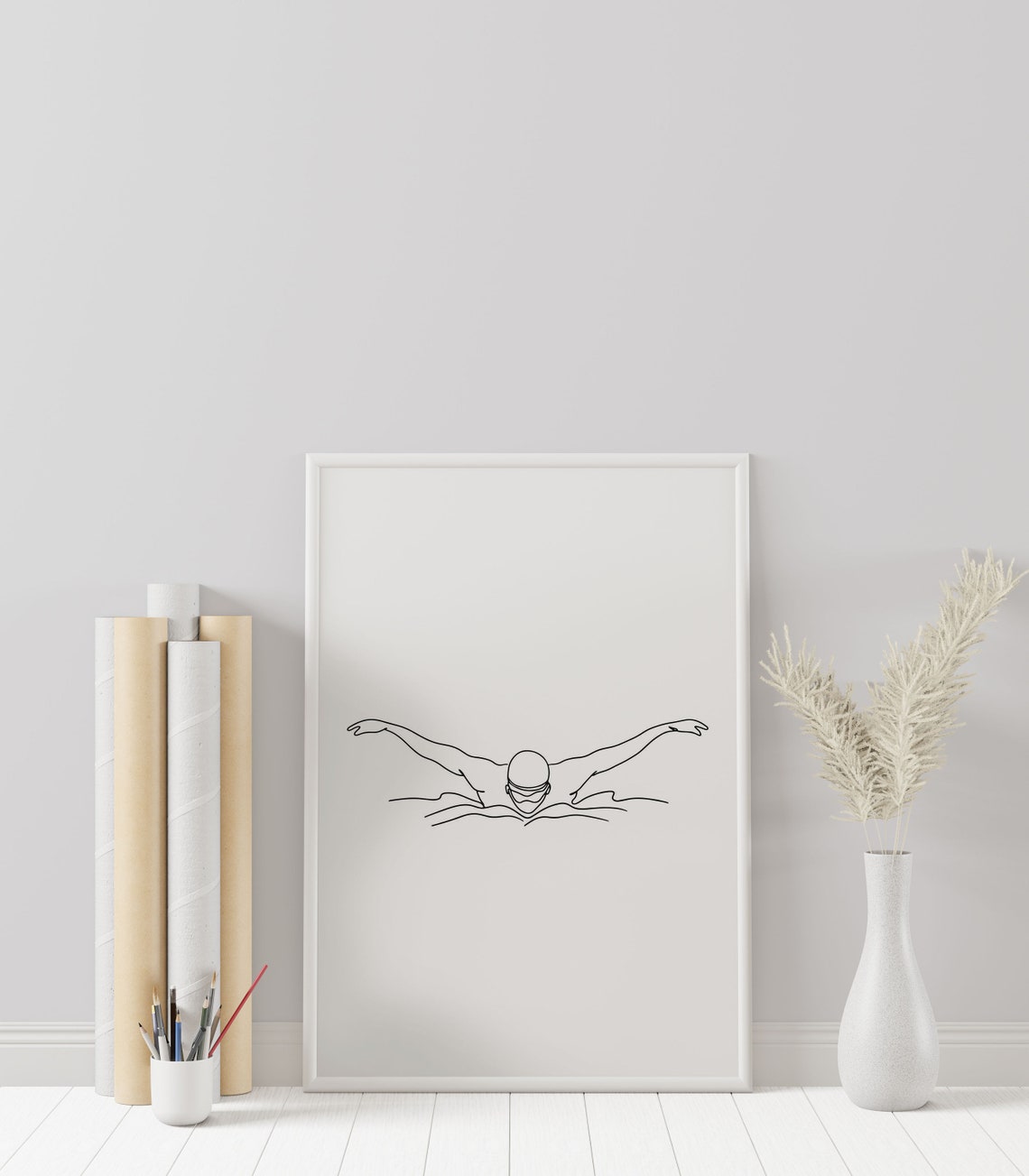 Minimalist Swimmer Line Art Art, Digital Download, Sport Print ...