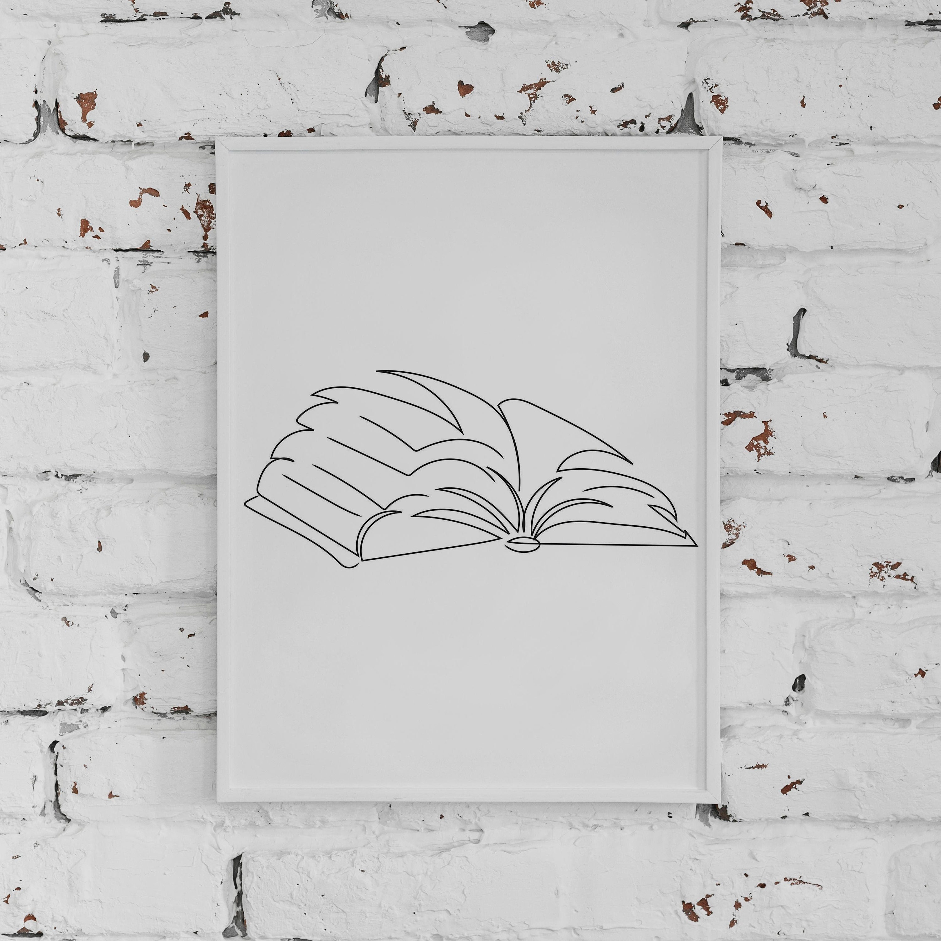 Minimalist Book Line Art, Reading Outline Drawing, Reader Simple