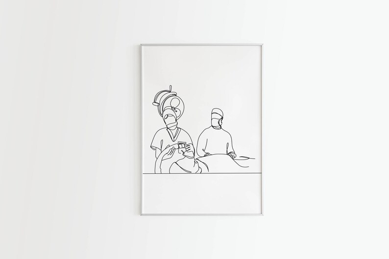 Minimalist Surgeon Line Art, Digital Download, Medical Health Print