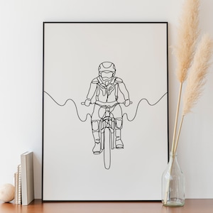 Minimalist Mountain Bike line art, Digital Download, MTB print, Extreme Sport Printable, Downhill Bicycle, Outline Drawing, Simple Sketch