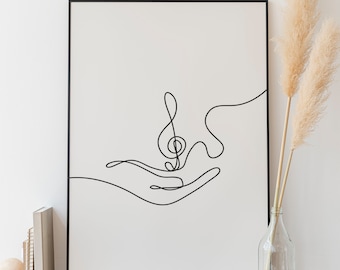 Minimalist Note Line Art Print, Music One line drawing, Wall Art Decoration, Gift for Musician, Digital Download, Simple Sketch, Outline