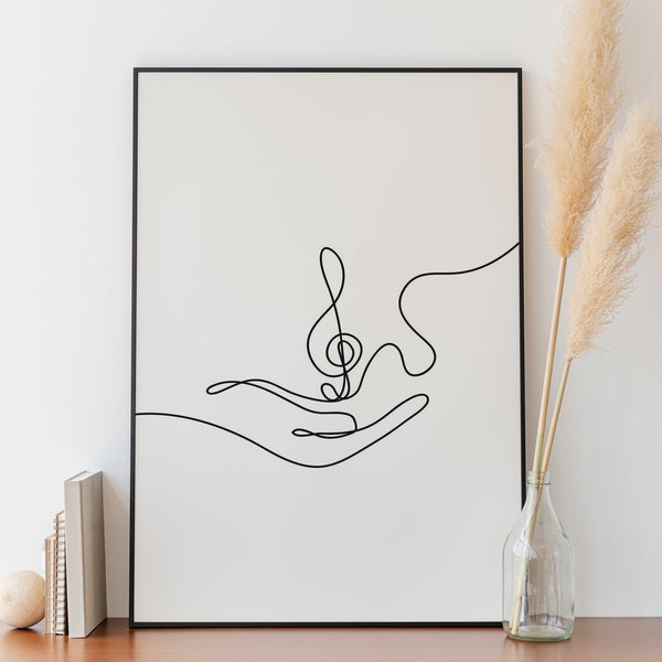 Minimalist Note Line Art Print, Music One line drawing, Wall Art Decoration, Gift for Musician, Digital Download, Simple Sketch, Outline