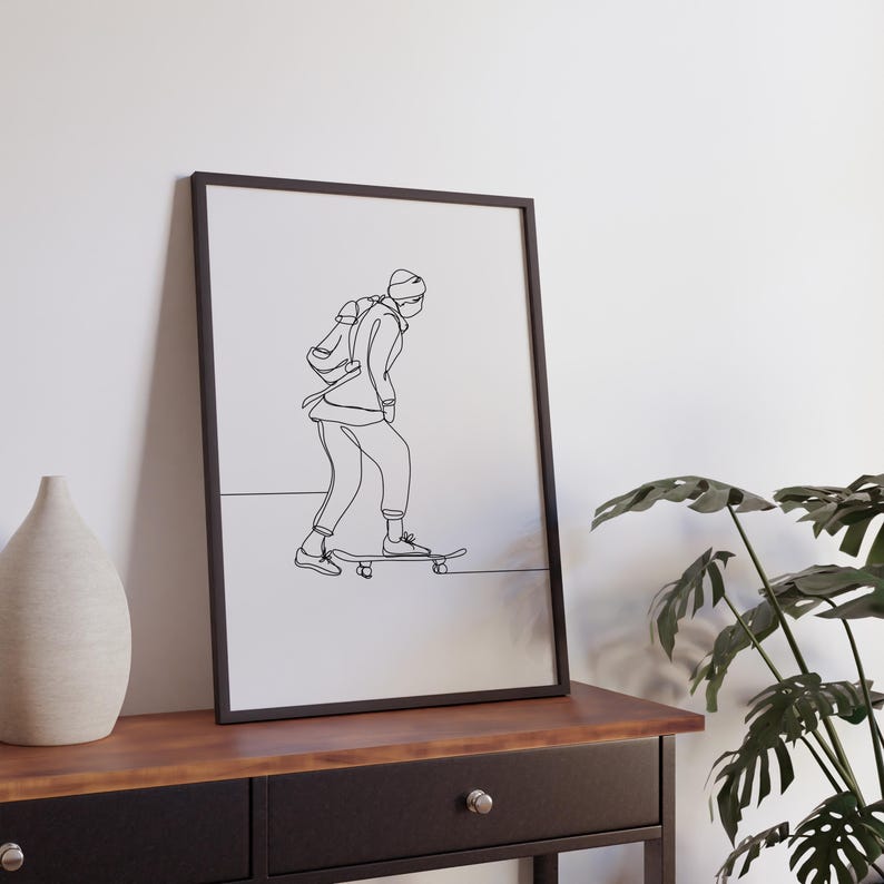 Minimalist Skateboarding Line Art, Digital Download, Sport Prints