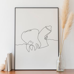 Minimalistischer Zahnarzt Linie Kunst, digitaler Download, Zahn Zahnbürste Print, Zahnpraxis bedruckbar, Office Illustration, Dekoration