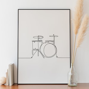 Minimalist Drums Line art, Digital Download, Music Print, Simple Sketch, Musical Printable, Musician Poster, Room Decoration, Black Outline image 1