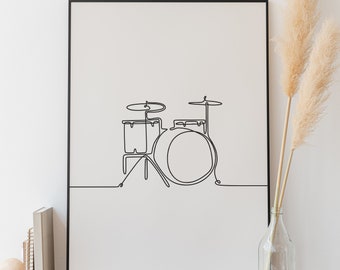 Minimalist Drums Line art, Digital Download, Music Print, Simple Sketch, Musical Printable, Musician Poster, Room Decoration, Black Outline