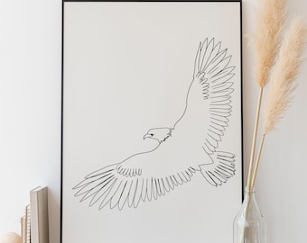 Minimalist Eagle Line Art, Digital Download, Wildlife Print, Animal Sketch, Continuous drawing Hawk Bird, Room Decoration, Outline Drawing