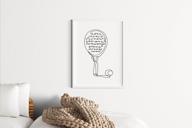 Minimalist Padel Tennis Line Art Print, Racket Sport Wall Art, Digital